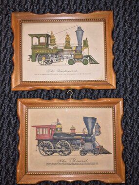 Vintage Train Art Framed Evelyn Curro The Hackensack The General 2 Pc Prints